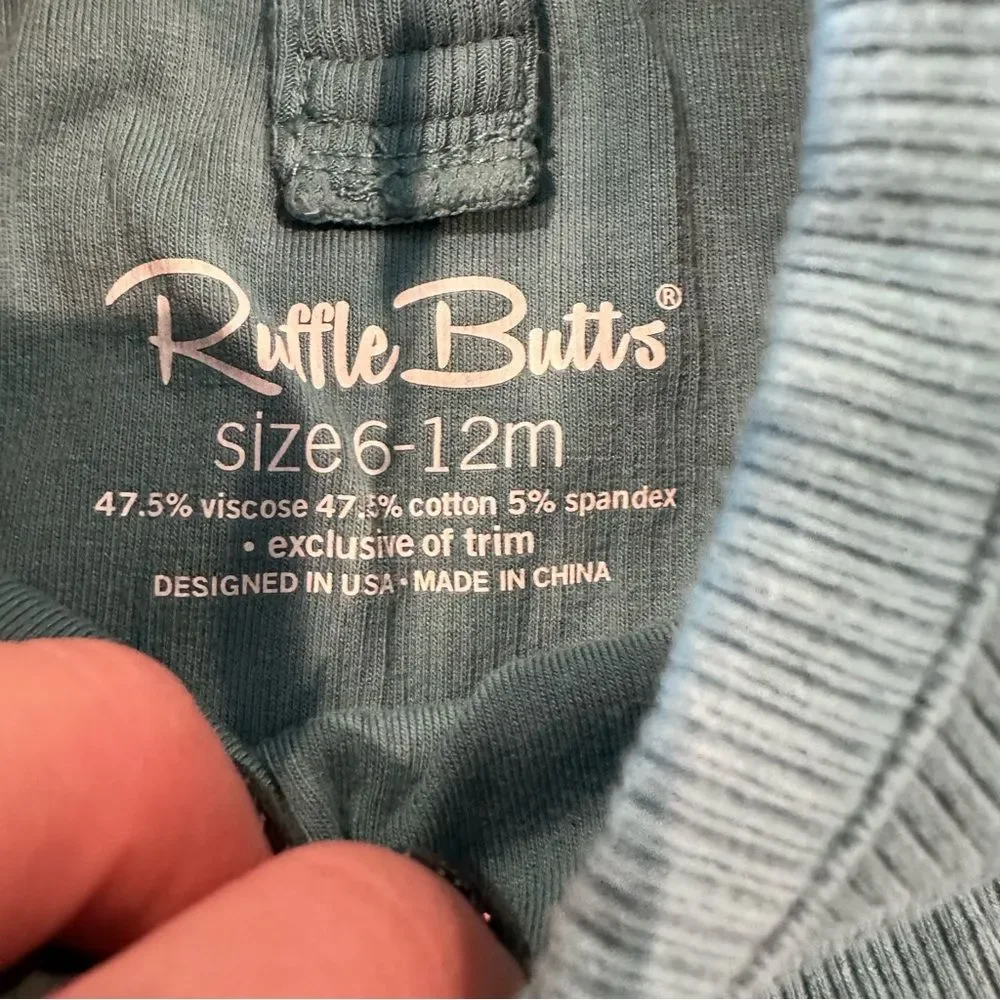 Lot of 2 Ruffle Butts/Rugged Butts Teal Ribbed Onesies; 1 Henley, 1 Ruffled 6-12